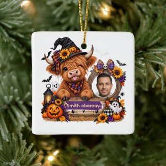 Personalisiertes Highland-Kuh-Halloween Keramikornament