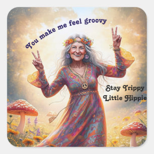 Personalisiertes Hippie Boho Grandma Custom Mushro Quadratischer Aufkleber