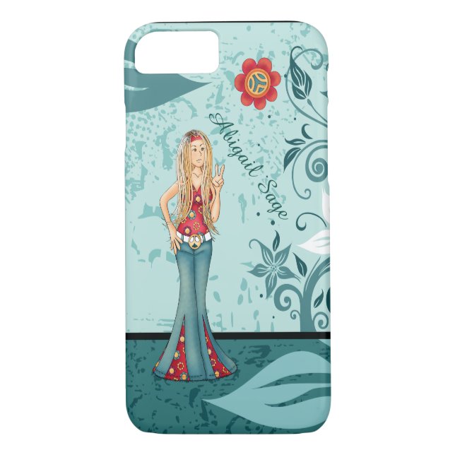 Personalisiertes Hippie Girl, Friedenszeichen und  Case-Mate iPhone Hülle (Rückseite)