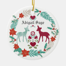 Personalisiertes Hirsch- und Kräuterjunges 1. Keramikornament
