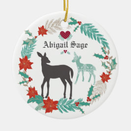 Personalisiertes Hirsch- und Kräuterjunges 1. Keramikornament