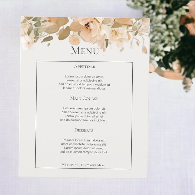 Personalisiertes Hochzeitmenü für die Blume mit gr (Muted Green Peach Flower Personalized Wedding Menus from Ricaso)
