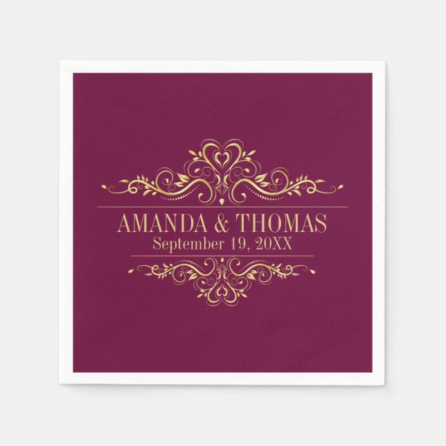 Personalisiertes Hochzeitsburgund Elegantes Papier Serviette (Vorderseite)