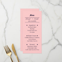 Personalisiertes Hochzeitsessen mit einfachem Pfir Menükarte