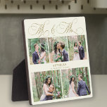 Personalisiertes Hochzeitsfest-Foto sammelt Mr. an Fotoplatte<br><div class="desc">Elegante klassische Imitate Gold romantische Kalligraphie Drehbuch Mr. und Mrs. 5 Foto Collage,  Name und Hochzeit Datum personalisierte Sahne Elfenbeinplatte.</div>