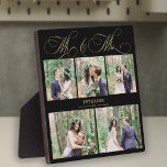Personalisiertes Hochzeitsfest-Foto sammelt Mr. an Fotoplatte<br><div class="desc">Elegante klassische Imitate goldene romantische Kalligraphie Drehbuch Mr. und Mrs. 5 Foto Collage,  Name und Hochzeit Datum personalisierte schwarze Plaque.</div>
