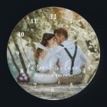 Personalisiertes HochzeitsFoto mit moderner Kallig Große Wanduhr<br><div class="desc">Das Design hat einen weißen rechteckigen Rahmen auf der unteren Seite und moderne Kalligrafietexte, die nach Ihren Wünschen angepasst werden können. Ersetzen Sie das Bild in der Mitte durch Ihr eigenes Foto. Es wird Ihnen eine schöne Gastgeschenk Hochzeit Geschenke nach Maß für Ihre Gäste oder für Ihren eigenen Wunsch machen....</div>