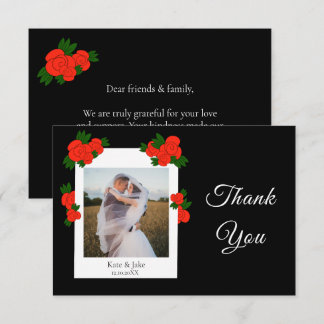 Personalisiertes Hochzeitsfoto mit roten Rosen in Dankeskarte