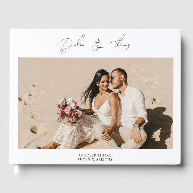Personalisiertes Hochzeitsfoto modern minimalistis Gästebuch (Vorderseite)