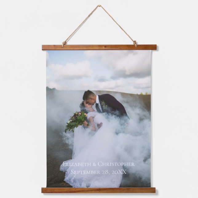 Personalisiertes HochzeitsFoto Wandteppich Mit Holzrahmen (Vorderseite)