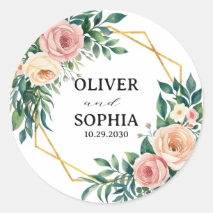 Personalisiertes Hochzeitsgeschenk Floraler Golden Runder Aufkleber