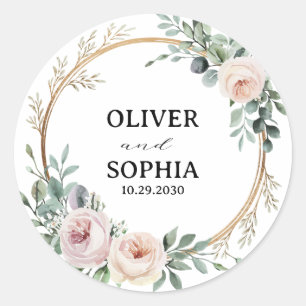 Personalisiertes Hochzeitsgeschenk Floraler golden Runder Aufkleber