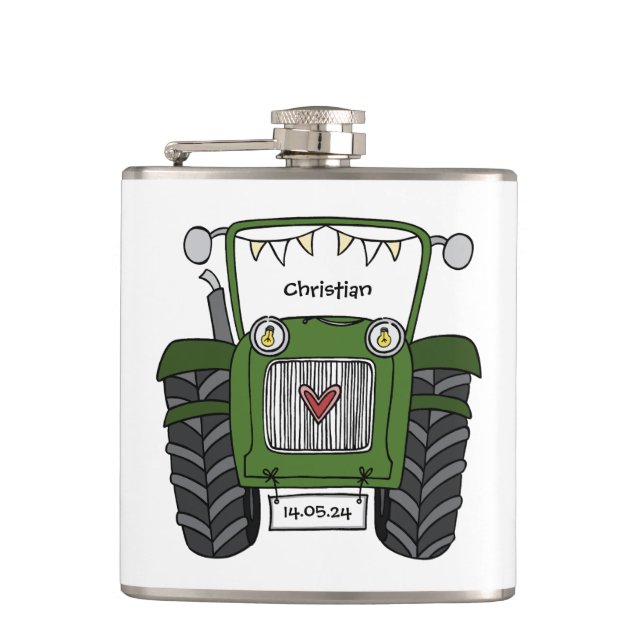 Personalisiertes Hochzeitsgeschenk für Grüne Trakt Flachmann (Vorderseite)