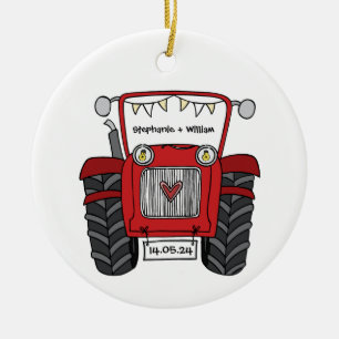 Personalisiertes Hochzeitsgeschenk für Red Tractor Keramik Ornament