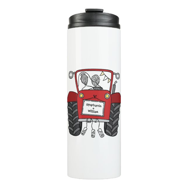 Personalisiertes Hochzeitsgeschenk für Red Tractor Thermosbecher (Vorderseite)
