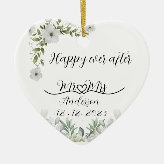 Personalisiertes Hochzeitsgeschenk glücklich für i Keramik Ornament (Vorne)
