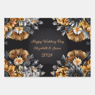 Personalisiertes Hochzeitsgeschenk Gold & Silber Geschenkpapier Set
