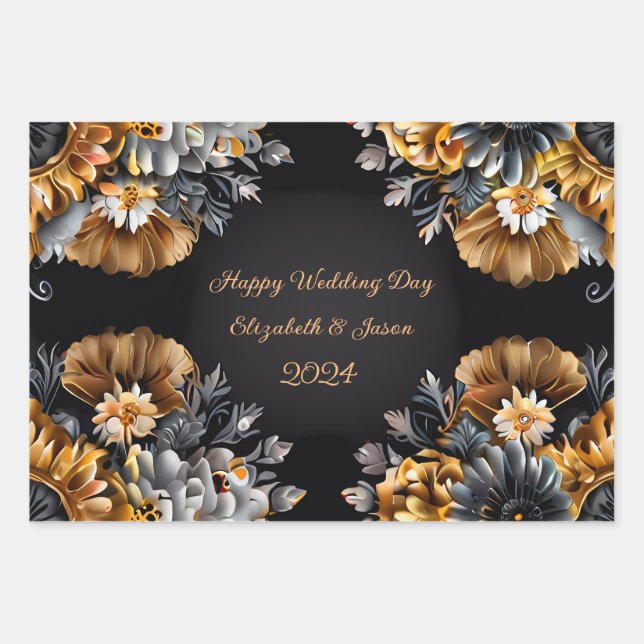 Personalisiertes Hochzeitsgeschenk Gold & Silber Geschenkpapier Set (Vorderseite)