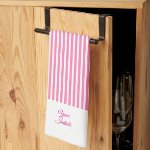 Personalisiertes Hochzeitsgeschenk Rosa Gestreift  Geschirrtuch