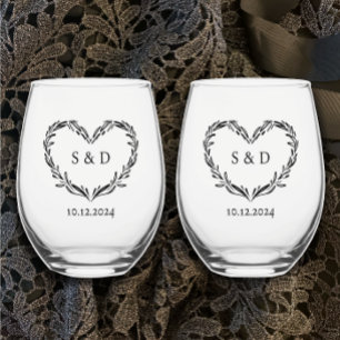 Personalisiertes Hochzeitsohlenherz Weinglas Ohne Stiel