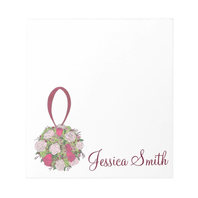 Personalisiertes Hochzeitsstift Brautparty Bouquet Notizblock (Vorderseite)