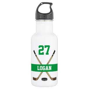 Personalisiertes Hockey-Spieler-Namen-Zahl-Grün Edelstahlflasche