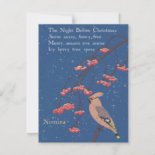 Personalisiertes Holiday Gedicht Illustriert Waxwi Postkarte