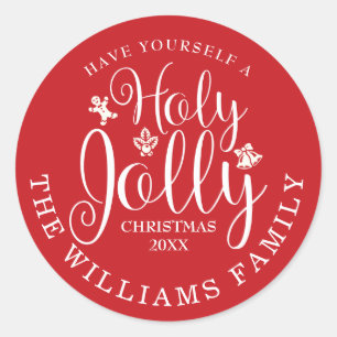 Personalisiertes Holy Jolly Weihnachtsfest Runder Aufkleber
