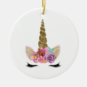 Personalisiertes Horn eines Gold-Glitter-Einhorns  Keramik Ornament