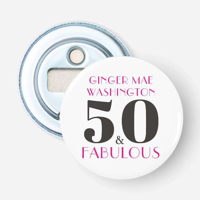 Personalisiertes Hot Pink 50 und fabelhafter Gebur Flaschenöffner (Vorderseite)