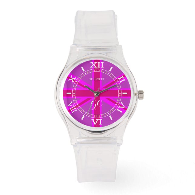 Personalisiertes Hot Pink Fuchsia Union Jack Dial Armbanduhr (Vorderseite)