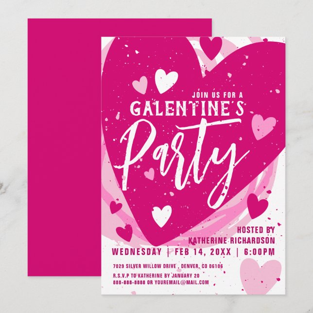 Personalisiertes Hot-Pink-Galentine-Brunch-Party Einladung (Vorne/Hinten)