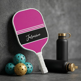 Personalisiertes Hot Pink Schwarz Benutzername  Pickleball Schläger