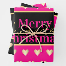 Personalisiertes Hot Pink Schwarz Gold Herz Weihna