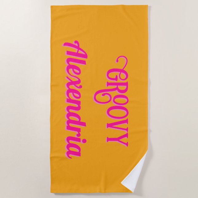 Personalisiertes Hot Pink und Orange Strandtuch (Vorderseite)