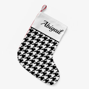 Personalisiertes Houndstooth-Muster Weiß Schwarz Kleiner Weihnachtsstrumpf