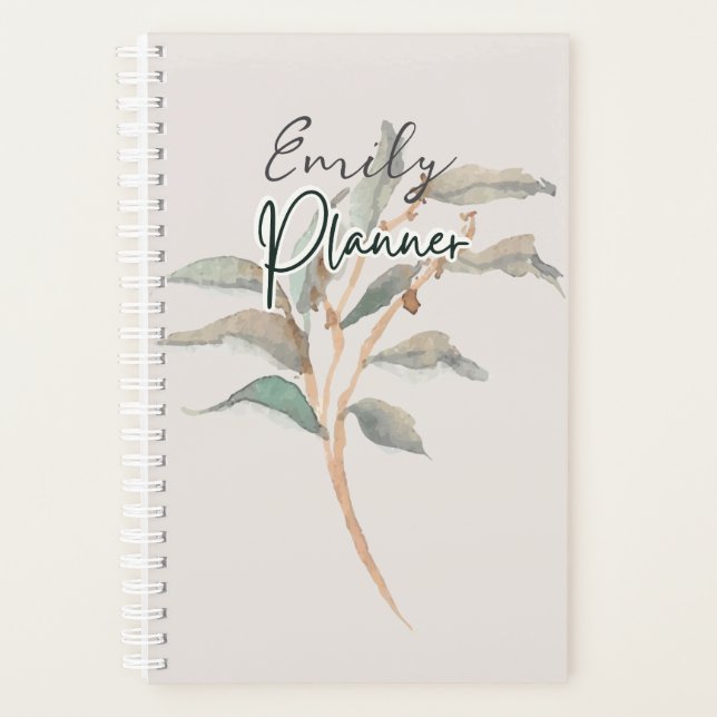 Personalisiertes Hübsches Design Aquarell-Blätter  Planer (Vorderseite)