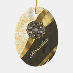 Personalisiertes, hübsches, gürtelförmiges Damastm Keramik Ornament