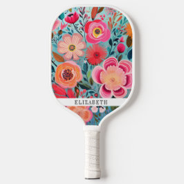 Personalisiertes Hübsches Helles Farbige Blumenmus Pickleball Schläger