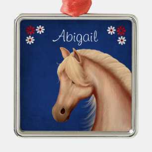 Personalisiertes Hübsches Palomino Pony n Blume Silbernes Ornament