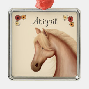 Personalisiertes Hübsches Palomino und Blume Pferd Silbernes Ornament
