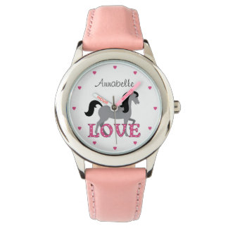Personalisiertes Hübsches Pferd und rosa Liebe Armbanduhr