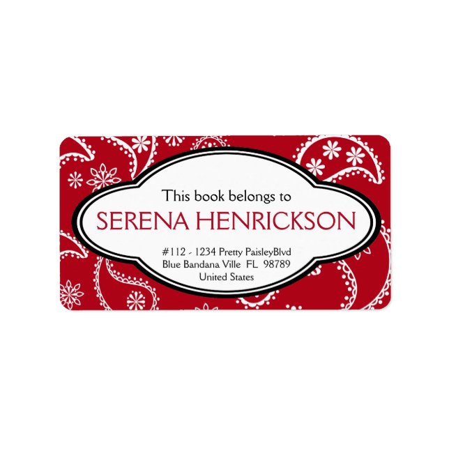Personalisiertes Hübsches Red Paisley Print Buchze Adressaufkleber (Vorne)