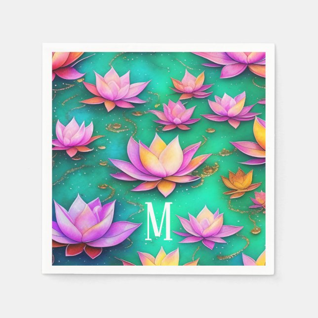 Personalisiertes Hübsches Rosa Lotus Blume Muster Serviette (Vorderseite)