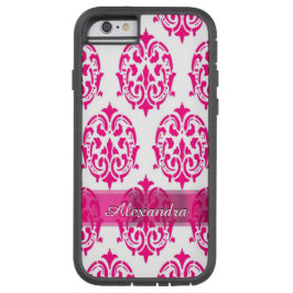 Personalisiertes hübsches Rosa und weißer Damast iPhone 13 Hülle