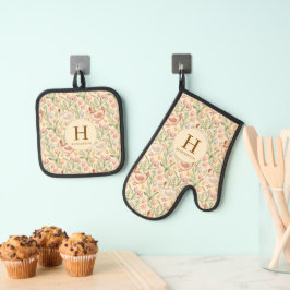 Personalisiertes Hühner-Monogramm-Küchenset Ofenhandschuh & Topflappen-Set