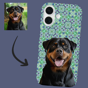 Personalisiertes Hunde-Foto Grüner Mandala-Muster iPhone 16 Hülle