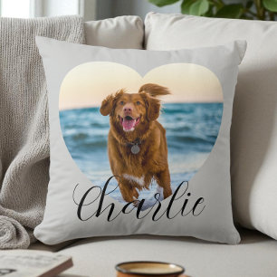 Personalisiertes Hunde-Foto mit moderner Herzschri Kissen