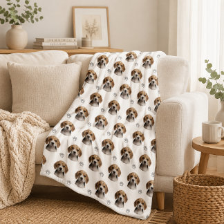 Personalisiertes Hunde-Foto-Pfotenmuster Fleecedecke
