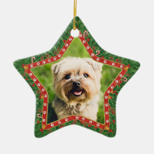 Personalisiertes Hunde-Foto Sternförmiges Weihnach Keramik Ornament
